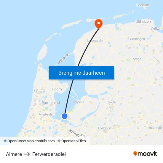 Almere to Ferwerderadiel map