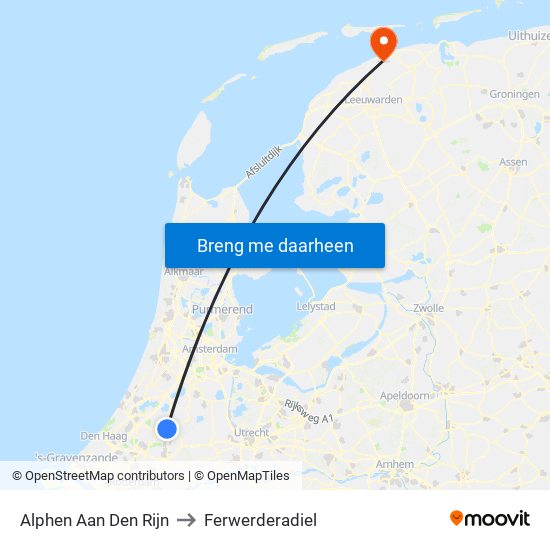 Alphen Aan Den Rijn to Ferwerderadiel map