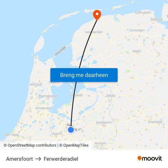 Amersfoort to Ferwerderadiel map