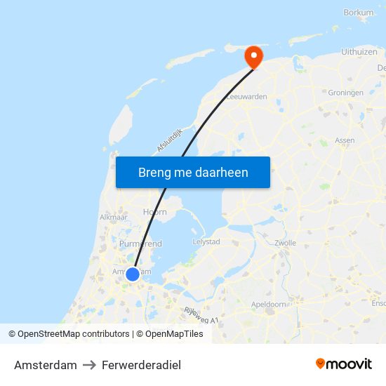 Amsterdam to Ferwerderadiel map