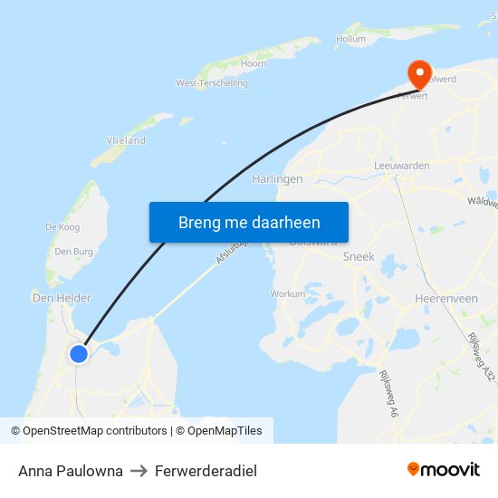 Anna Paulowna to Ferwerderadiel map