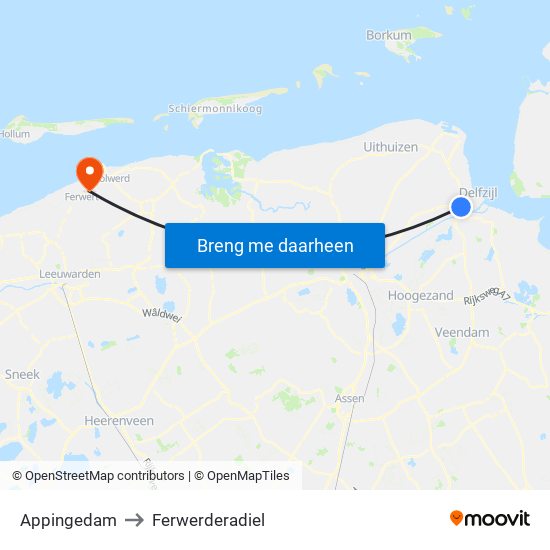 Appingedam to Ferwerderadiel map