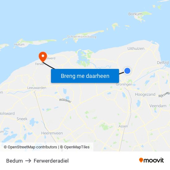 Bedum to Ferwerderadiel map