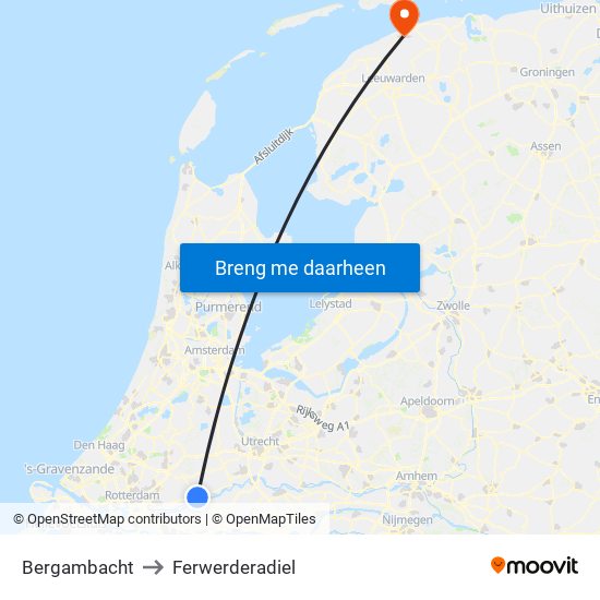 Bergambacht to Ferwerderadiel map