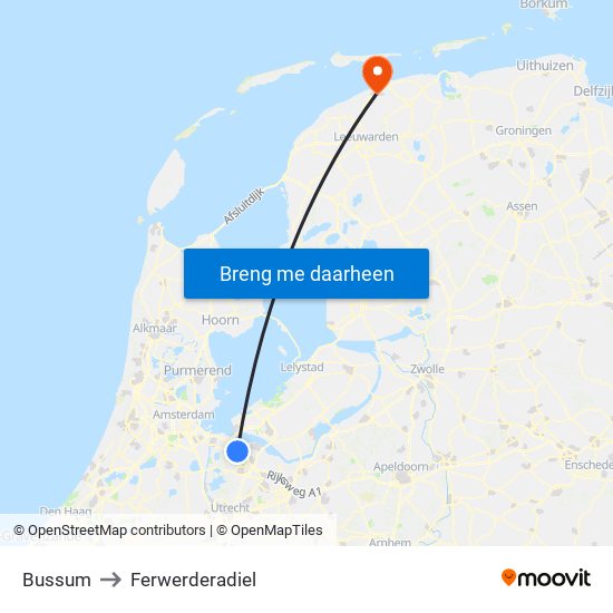Bussum to Ferwerderadiel map