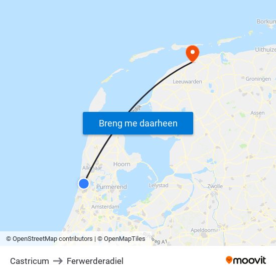 Castricum to Ferwerderadiel map