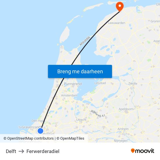 Delft to Ferwerderadiel map