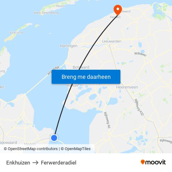 Enkhuizen to Ferwerderadiel map