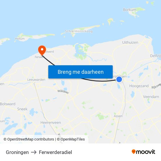 Groningen to Ferwerderadiel map
