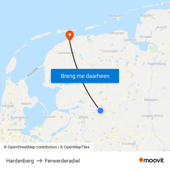 Hardenberg to Ferwerderadiel map