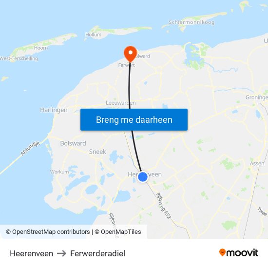 Heerenveen to Ferwerderadiel map