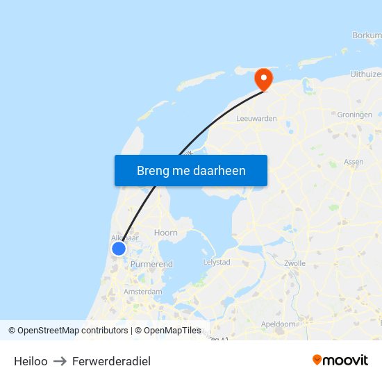 Heiloo to Ferwerderadiel map