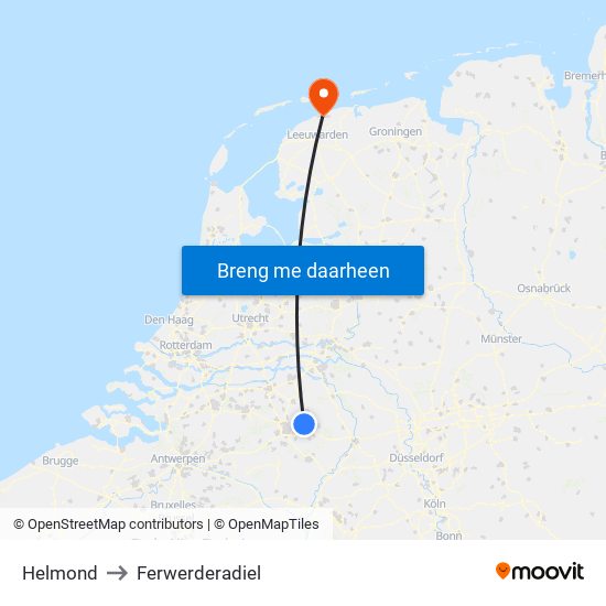 Helmond to Ferwerderadiel map