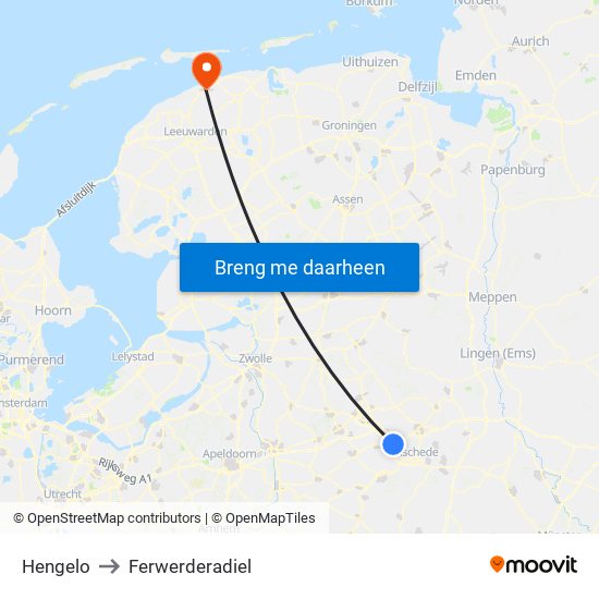 Hengelo to Ferwerderadiel map