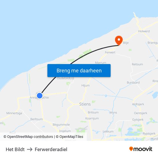 Het Bildt to Ferwerderadiel map