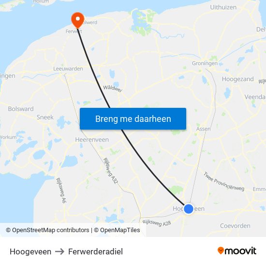 Hoogeveen to Ferwerderadiel map
