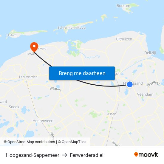 Hoogezand-Sappemeer to Ferwerderadiel map