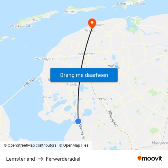Lemsterland to Ferwerderadiel map
