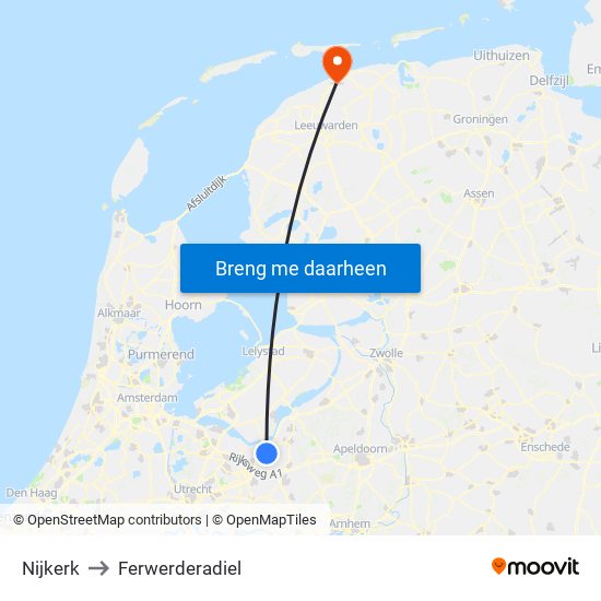 Nijkerk to Ferwerderadiel map