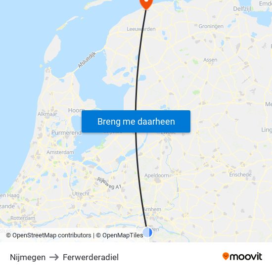 Nijmegen to Ferwerderadiel map