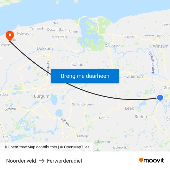 Noordenveld to Ferwerderadiel map