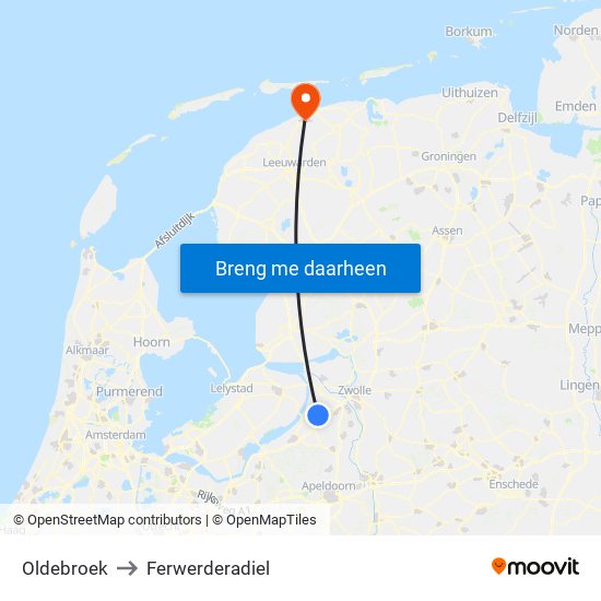 Oldebroek to Ferwerderadiel map