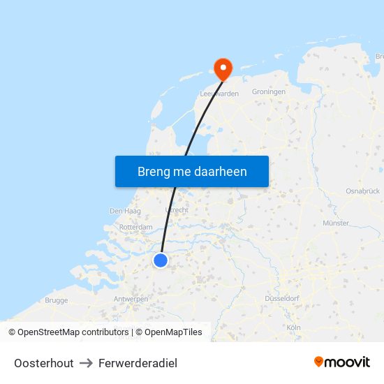 Oosterhout to Ferwerderadiel map