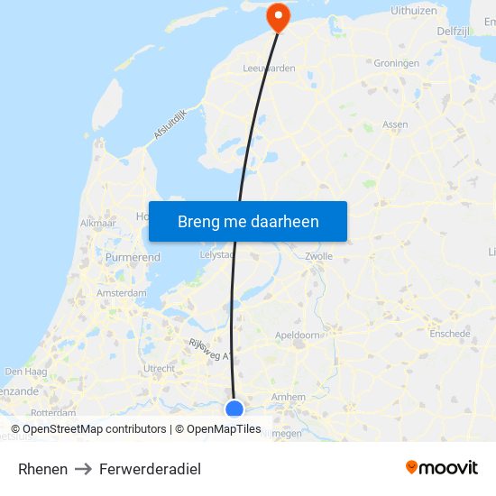 Rhenen to Ferwerderadiel map