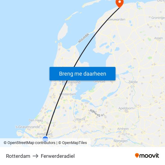 Rotterdam to Ferwerderadiel map
