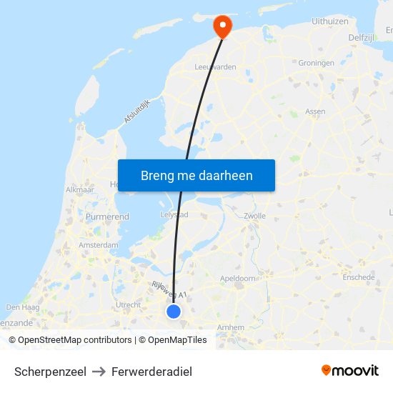 Scherpenzeel to Ferwerderadiel map