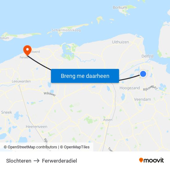 Slochteren to Ferwerderadiel map