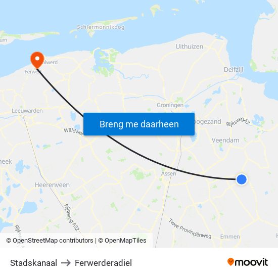 Stadskanaal to Ferwerderadiel map