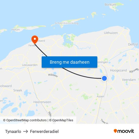 Tynaarlo to Ferwerderadiel map