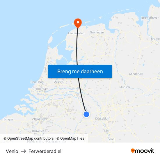 Venlo to Ferwerderadiel map