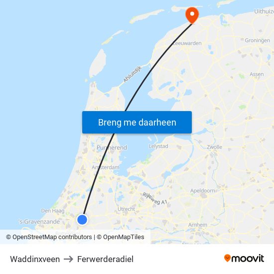 Waddinxveen to Ferwerderadiel map