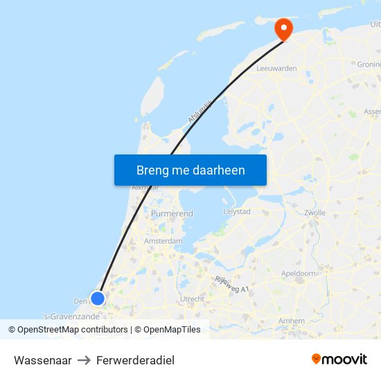 Wassenaar to Ferwerderadiel map