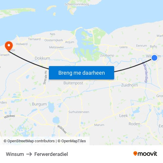 Winsum to Ferwerderadiel map