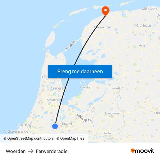 Woerden to Ferwerderadiel map