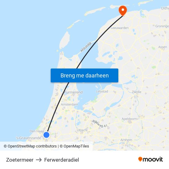 Zoetermeer to Ferwerderadiel map