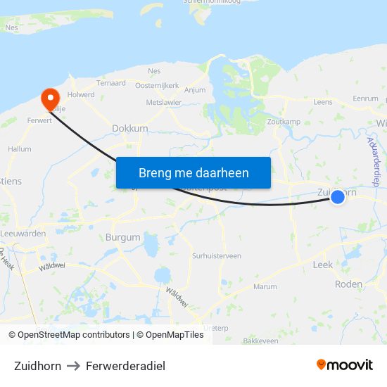 Zuidhorn to Ferwerderadiel map