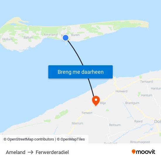 Ameland to Ferwerderadiel map