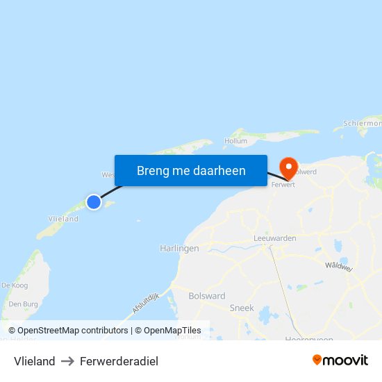 Vlieland to Ferwerderadiel map