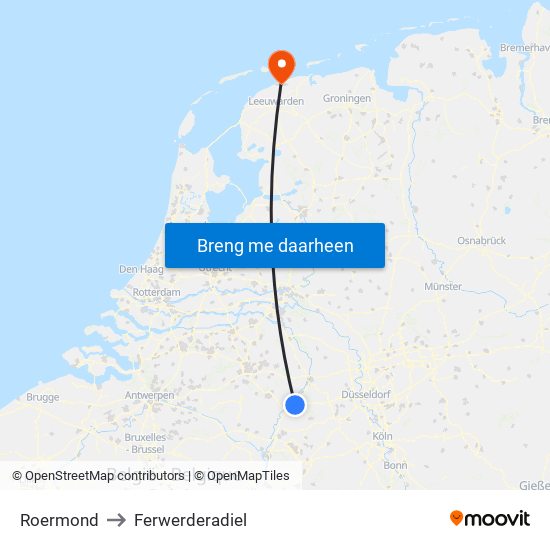 Roermond to Ferwerderadiel map