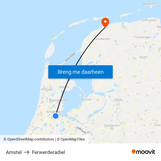 Amstel to Ferwerderadiel map