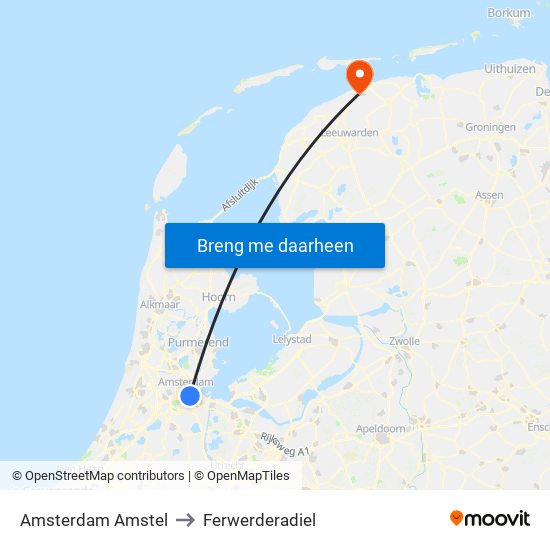 Amsterdam Amstel to Ferwerderadiel map