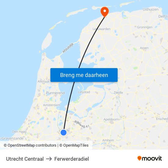 Utrecht Centraal to Ferwerderadiel map