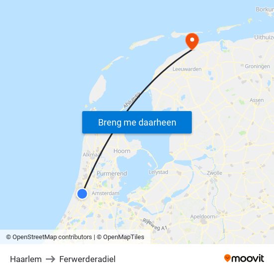 Haarlem to Ferwerderadiel map