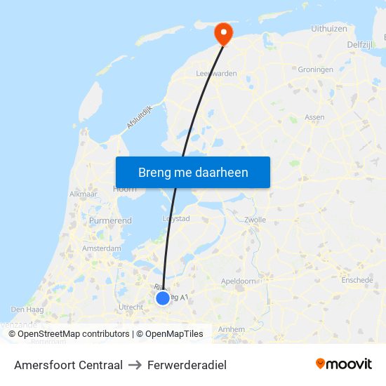 Amersfoort Centraal to Ferwerderadiel map