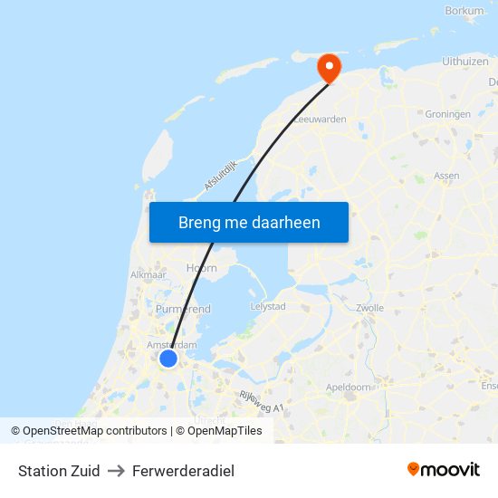 Station Zuid to Ferwerderadiel map