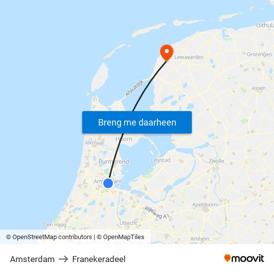 Amsterdam to Franekeradeel map